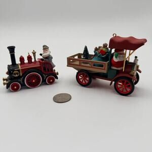Hallmark Christmas Ornaments Lot 2 Santa Truck 1993 Train Engine 1999 Vintage